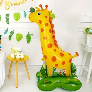 1pc 61 Inch Large Standing Base Giraffe Aluminum Foil Balloon, Indoor Table Party Decoration, Birthday Party Atmosphere Background Decor