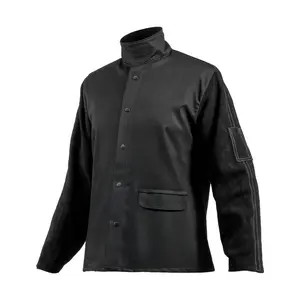 VEVOR Flame Resistant Welding Jacket, Heavy Duty Split Cowhide Leather Sleeves+ 9 oz. FR Pure Cotton Body, Heat-Resistant Welding Safety Jacket for Welder Fitters - M Size
