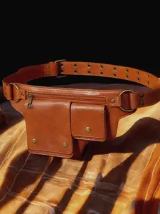 Vintage Punk PU Leather Waist Bag, Multi-Functional Storage Pouch for Outdoor Sports Travel, Fashionable Durable Design for Daily Use, Zipper Belt Bag