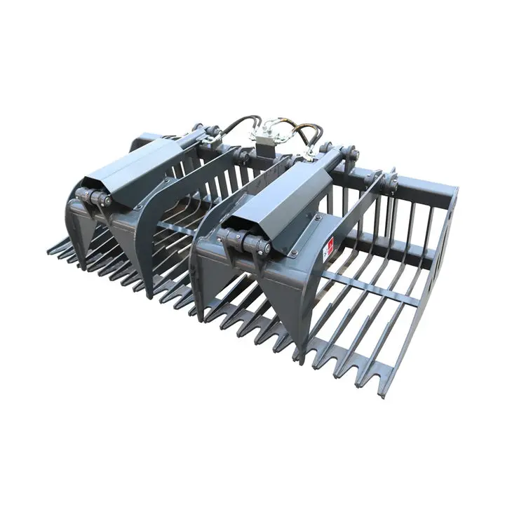 84" Heavy Duty Metal Skid Steer Rock Bucket Attachment with Dual Independent Arms, 1/2" Tines, 3/8" Bucket Tines, 3.2" Spacings, 20gpm, Enclosed Twin Cylinders, Quick Attach Plate for Rock Removal (84x41.4x32.6 in)
