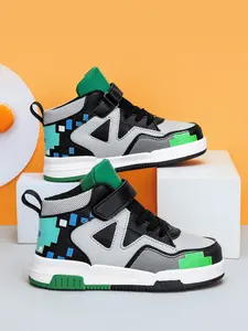 Unisex's Geometric Print High Top Sneakers, Fashionable Velcro Design Chunky Sneakers, Casual Comfortable Sports Shoes for Daily Wear, Sports Footwear, Stylish Sneaker, Fashion Athletic Sneaker