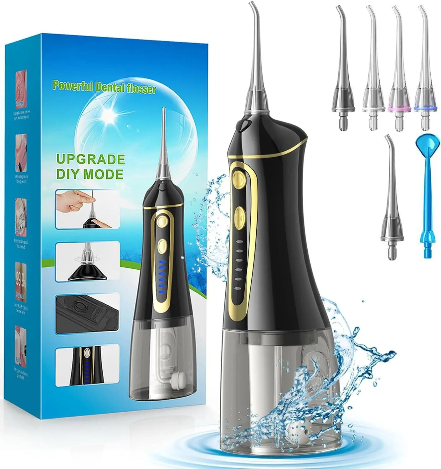 Water Dental Flosser Water Flosser for Teeth Cleaning - Portable & Rechargeable IPX7 Waterproof Water Teeth Cleaner Picks for Home Travel