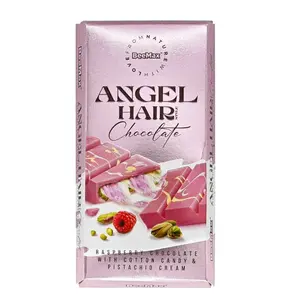 BeeMax Angel Hair Cotton Candy Chocolate Bar Raspberry White Chocolate with Cotton Candy & Pistachio Cream 6 oz Dubai Chocolate Snack Bonbon Dessert Strawberry