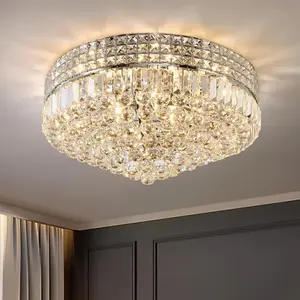 Modern Hallway Crystal Ceiling Light, 16.5 Inch Dimmable Flush Mount Crystal Ceiling Light for bedroom/hall/living room