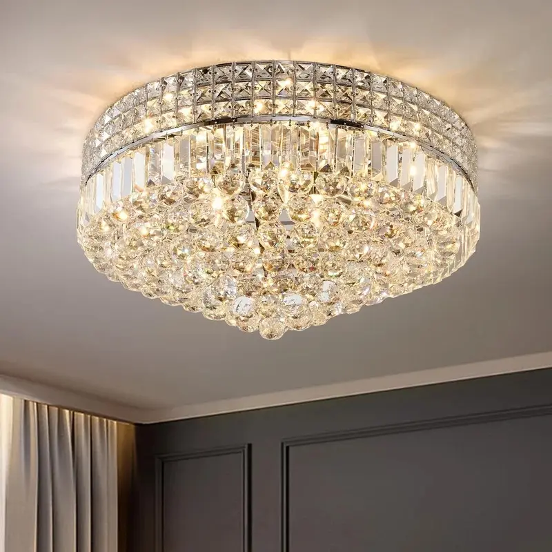 Modern Hallway Crystal Flush Mount - 16.5 in Dimmable Steel Indoor Light for Bedroom, Living Room with Hallway Lights Functionality for Room Illumination