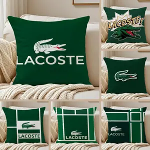 PIKPAKA L-Lacoste Luxury Fashion logo Cushion Cover Soft Short Plush Fabric Double-Sided Print | Breathable Pillow Cover for Sofa Couch Bed | Skin-Friendly, Washable, Invisible Zipper, Anti-Dust Mite, Durable Material | Warm Winter Home Decor Gift