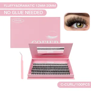 [FLUFFY] Cofier Self-Adhesive lashes Glue - Free DIY Lash Kit (12 - 20 mm)  Comes with Tweezers! (80/100 Pcs) for a Quick and Natural Lash Makeover Individual Eyelashes Makeup Eyelashes
