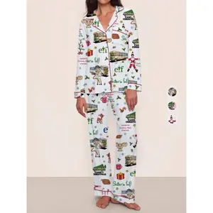 Women's Christmas tree snowflake print pajama set, long sleeved shirt and pants, casual pajamas, autumn and winter home clothesRAIMENTRY