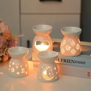 Hollow Ceramic Aroma Diffuser with 3D Projection Artistic Candle Holder, Perfect Christmas Gift and Home Decor, Ideal for Living Room and Dining Table