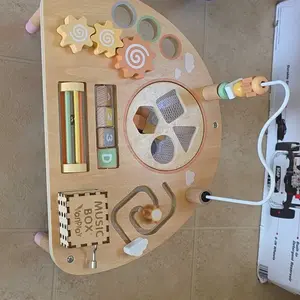 Joyreal Wooden Activity Table Busy Board for Toddler, with Fishing Game Bead Maze Shape Sorter Montessori Toys, Christmas Gift for Kids, #SummerVibes