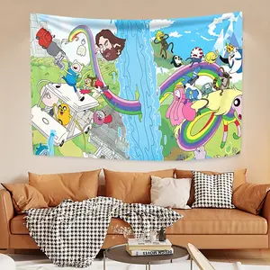 Adventure Time inspired peach skin velvet tapestry, Funny Tapestry, suitable for wall decoration of study, window & leisure areas, on San Juan Festival, suitable for sending friends during the festival
