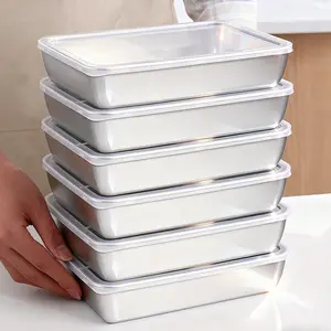 6PCS 3PCS Stainless Steel Fresh-Keeping Box, Lid, Square Plate, Refrigerator Storage Box, Steamed Fish, Grilled Fish Plate, Barbecue Cold Dish Plate, Fruit Plate snack box container Christmas
