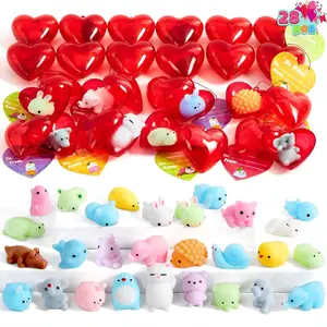 28 PCS Valentine’s Day Mochi Squishy Toys Filled Hearts and Gift Cards  Kids Valentine Classroom Exchange Party Favors, Kawaii Stress Relief Toys  School Game Prizes and Carnivals Gift