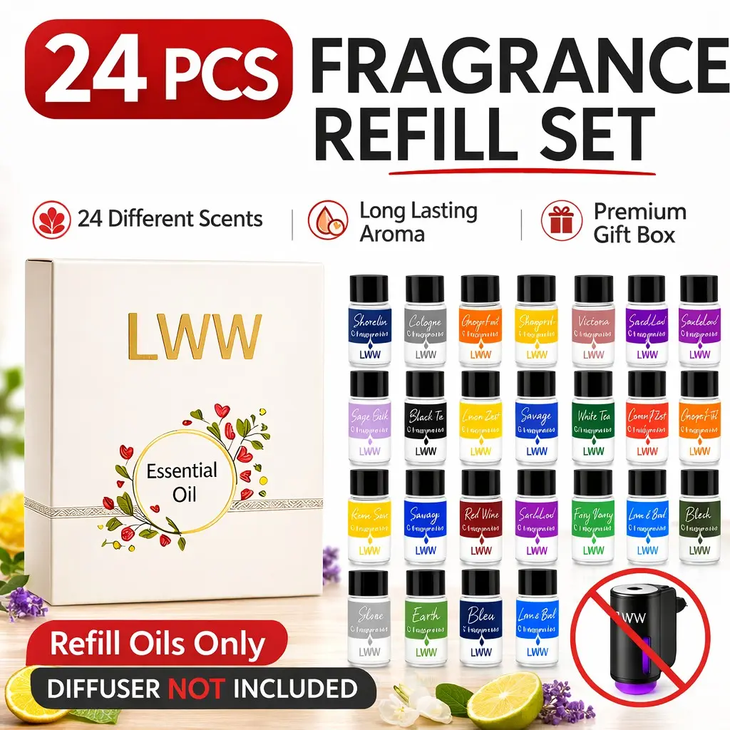 24-Piece Fragrance Diffuser Refill Set—Long-Lasting Scented Essential Oils for Cars and Homes | Premium Fragrance Collection Aroma Diffuser Oil Scent For Diffusers