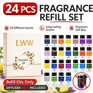 24-Piece Fragrance Diffuser Refill Set—Long-Lasting Scented Essential Oils for Cars and Homes | Premium Fragrance Collection Aroma Diffuser Oil