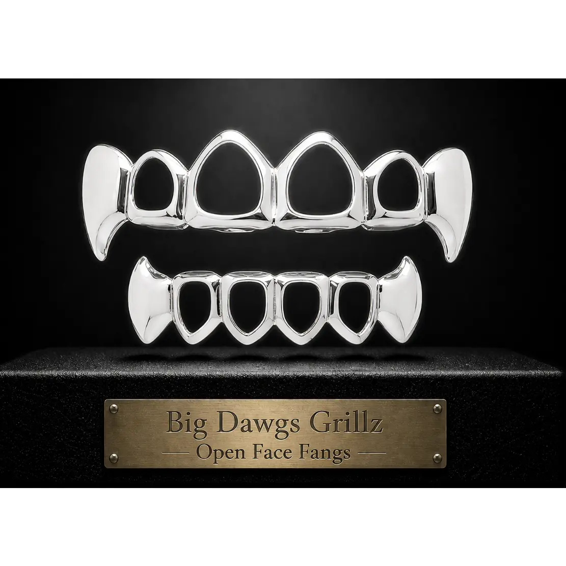 925 Silver Plated Open Face Vampire Fang Grillz Set