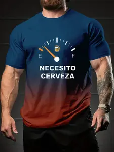 Men's Gradient Geometric Letter Print T-Shirt, Casual Round Neck Short Sleeve, Summer Fashion Streetwear, Menswear, Sporty Loose Fit Top