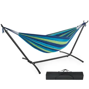 Double Hammock with Space Saving Stand, Heavy Duty Steel Frame, Portable for Outside & Indoor Use, 450lbs Capacity, Easy Assembly, Carrying Bag Included