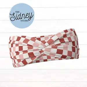 The Sidney Studio Valentine's Day Checkers Headband Wide Twist Headband for Women Soft Double Brushed Polyester Stylish Practical Hair Accessories