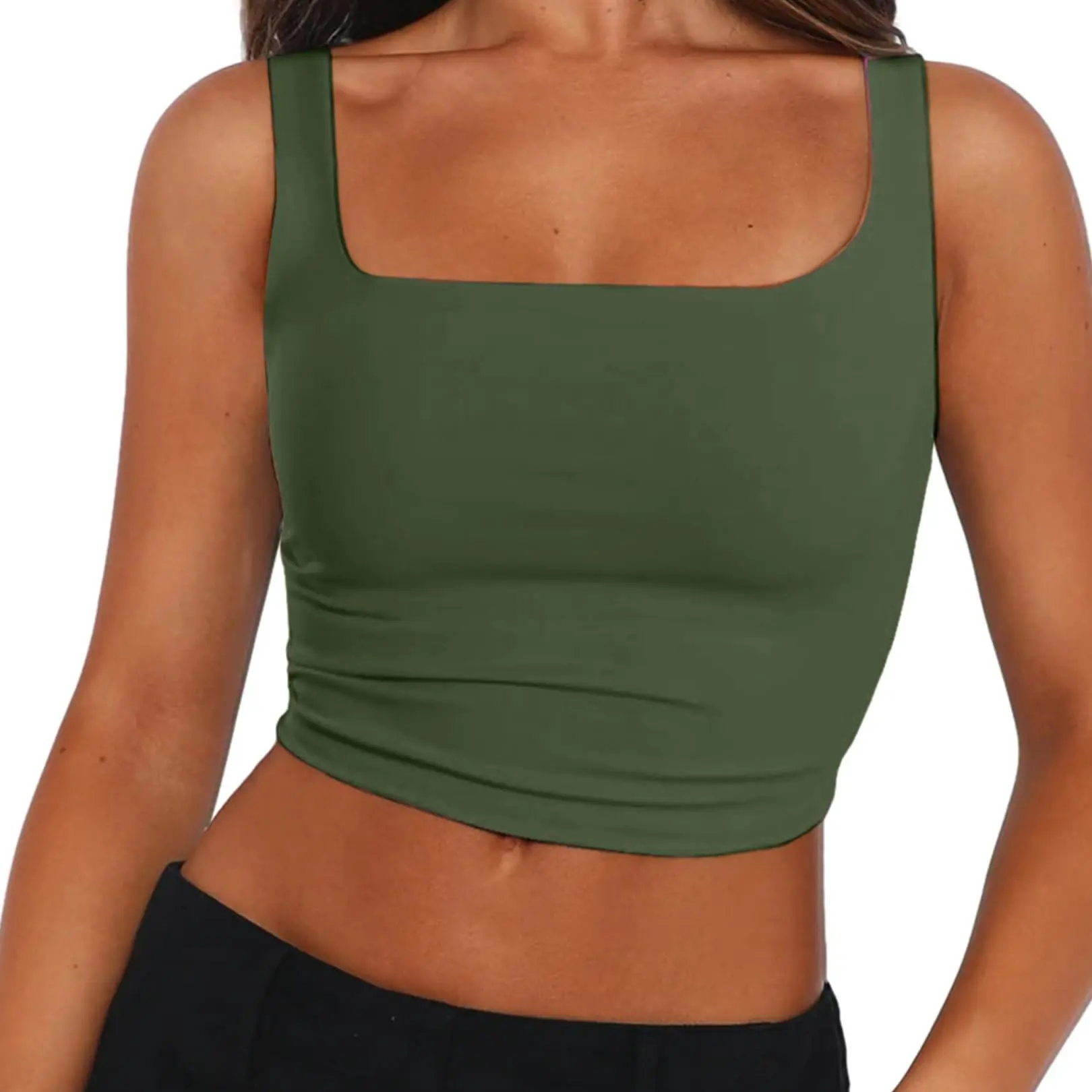 ZEAGOO  Women's Square Neck Sleeveless Crop Tops 2025 Cute Double Layer Seamless Slim Fit Y2k Tank Tops