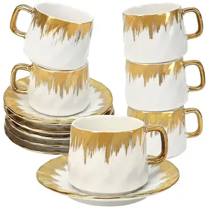 Ins style simple ceramic coffee cup 6-piece set 90ml/3.2oz afternoon tea coffee cup is suitable for drinking espresso, Türkiye coffee cup, American latte, cappuccino, coffee mug coffee cup tazas para caf é mugs Drinkware Tumblers