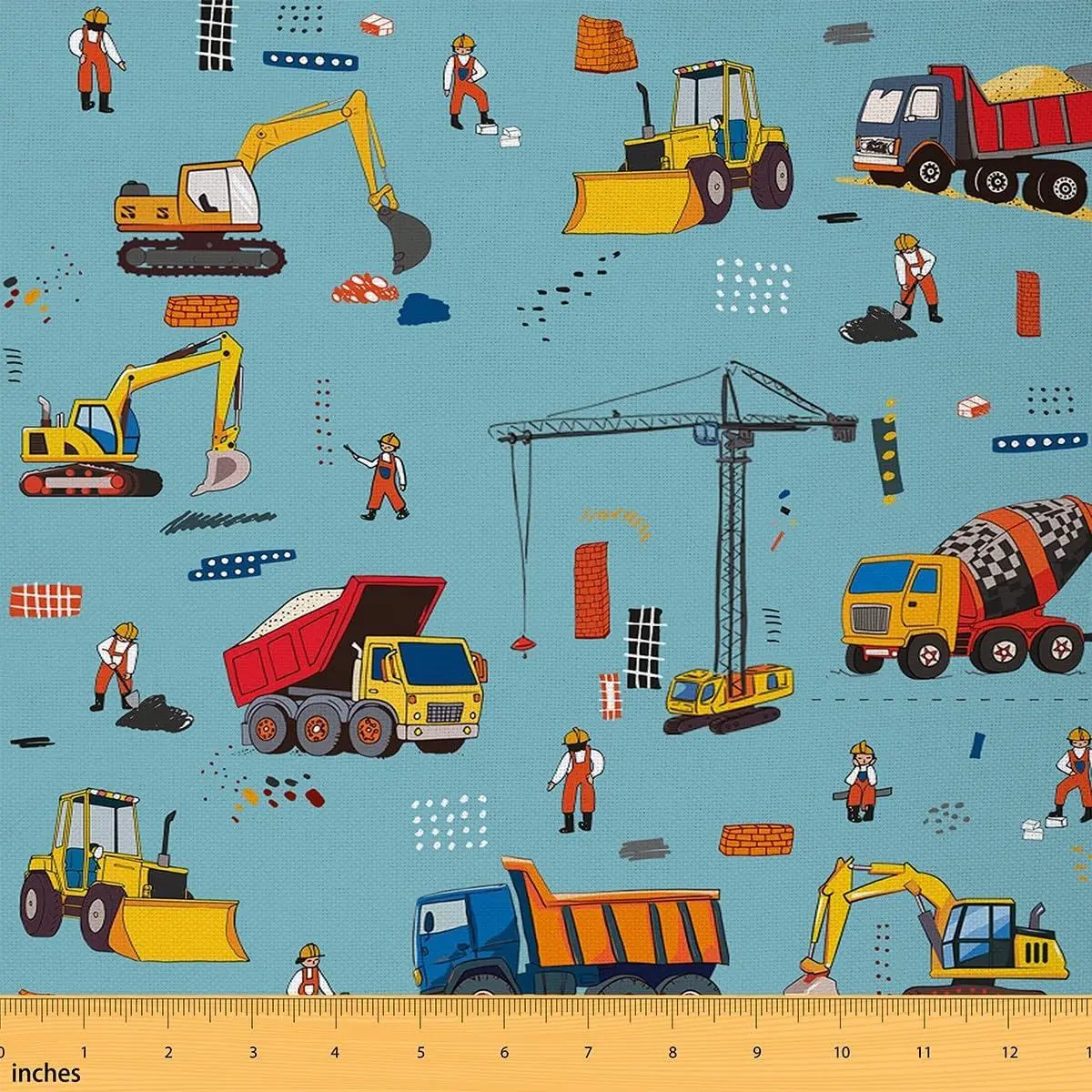 Construction Fabric,Cartoon Yellow Excavator Truck Flannel,Watercolor City Construction Vehicles Quilting Supplies Sewing,Ctue Car Lover DIY Crafts