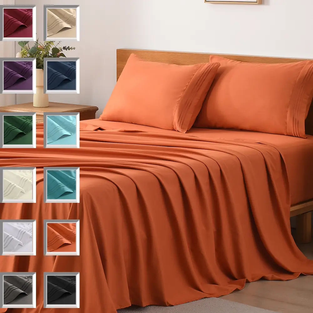 4-Piece Hotel Style Bed Sheets Fitted Sheet Set - Breathable, Cooling, Extra Soft, Deep Pockets, Easy Fit, Wrinkle Resistant, Durable, All Seasons for Cooling Sleep
