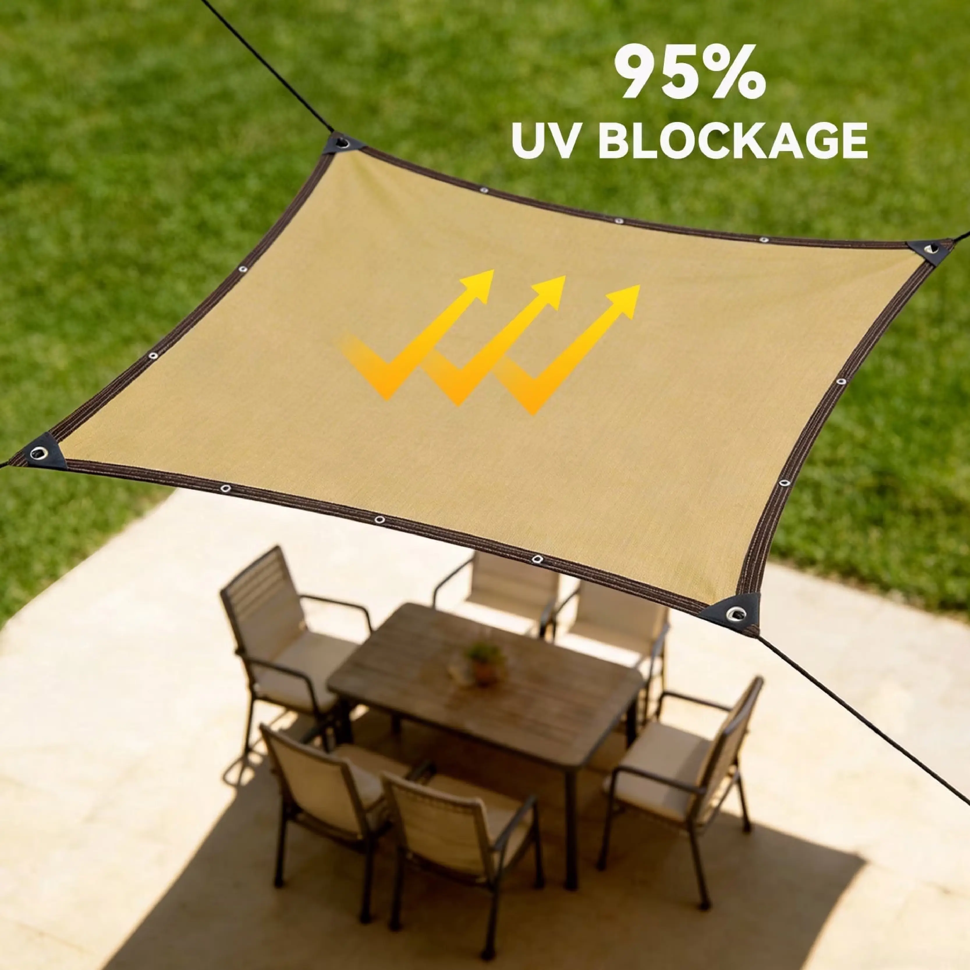 95% Sun Shade Net 9.84 x 9.84 ft, Heavy-Duty HDPE Net with Reinforced Corners, UV & Heat Resistant for Patio, Garden (Beige)