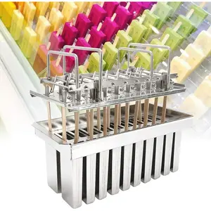 20Pcs Stainless Steel Popsicle Mold Flat Head Flat, Popsicle Maker Set Ice Cream Maker Form Ice-Pop Mould Frozen Popsicle Fast Freeze Mold Classic Design Kitchen Utensils Silver
