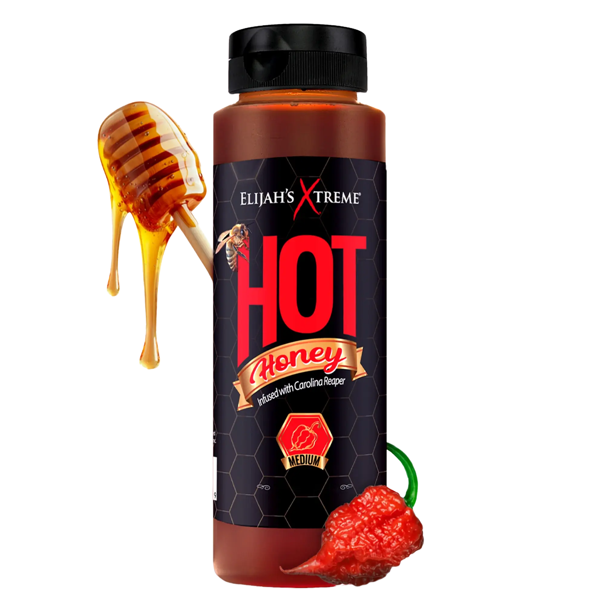Elijah’s Xtreme Hot Honey Sauce - 100% Pure Honey Infused with Carolina Reaper Peppers, 12 oz