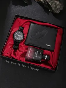 Men's Watch Set with /silver Color Watches, Eagle Carving Wallet, Scented Perfume, Cool Style, Perfect Gift for Holidays, Quartz Watches
