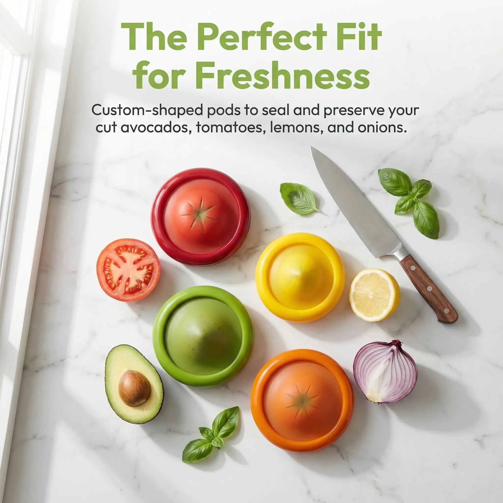 Reusable Silicone Food Savers - Food-Safe Non-Plastic Resealable Preserving Containers for Kitchen Utensils, Onion, Lemon Produce Storage, Preserve, Food-Safe Food Containers