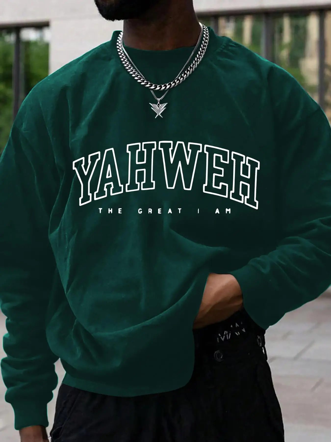 Men's Letter Print Drop Shoulder Sweatshirt, Loose Casual Long Sleeve Round Neck Pullover for Fall & Winter, Men's Clothes for Daily Wear