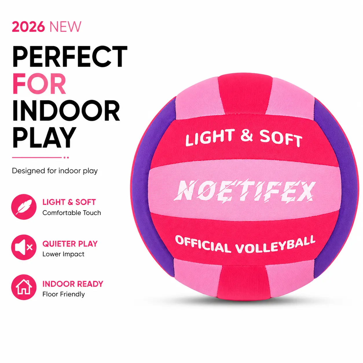 Ultra-Soft Fabric Volleyball - Deflated Indoor/Outdoor Training Ball for Kids Beginners, Safe & Quiet for Home Practice Games (Red, Pink, Purple)