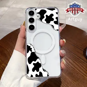 Magnetic Phone Case for Samsung Galaxy S24 Plus S25 Ultra S23 FE Ultra S22+ Cow Print Corner Pattern TPU Shockproof Anti-Scratch Stylish Smartphone Cover
