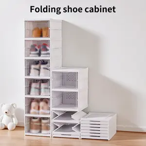 Modern Collapsible Shoe Rack Organizer - 6 Layer Stackable Cabinet With Lid For Space-Efficient, Dust-Free,Storage,Thickened,Transparent Shoe Cabinet Storage Box, Home Simple Shoe Rack,Plastic Foldable Shoe Cabinet With Cover Nature shoe cabinet