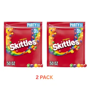 SKITTLES Original Chewy Candy Rainbow Colorful Bite Size Snacks for Celebrations Parties Holiday 50 oz Bag Pack of 2 Sweet Bonbon Party Size Bulk Candy