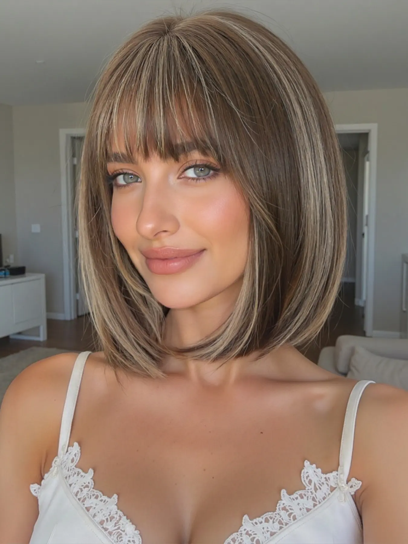 12 Inch Bobo Head Wig with Bangs, Straight Bob Style Wigs, Deep, Natural Look, Easy Care, Suitable for All Ages, Synthetic Fiber Hair