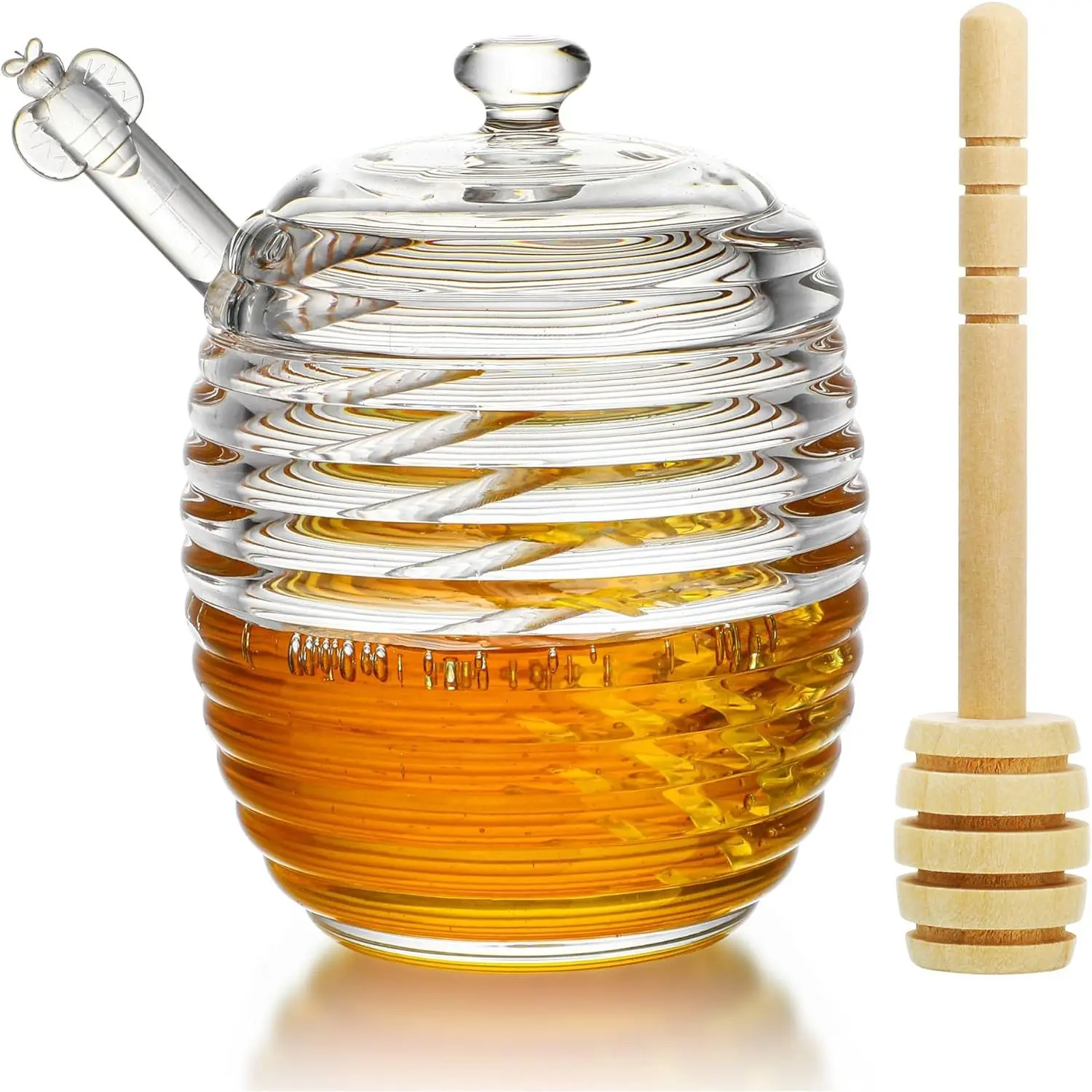 9oz Glass Honey Dispenser, Glass Honey Jar with Dipper,Clear  Honey Pot for  Kitchen,Store Honey and Syrup,Easy to Clean