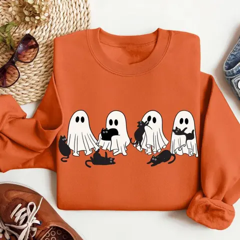 Сute Ghost Black Cat Shirt - Sweatshirt - Hoodie, Ghost Black Cat Shirt, Black Cat Halloween Shirt, Cat Lovers Shirt, Cat Halloween Shirt, Halloween Cat Shirt, Full Color, For Men, For Women, Casual, Classic Fashion, Full Sizes, Tee Print