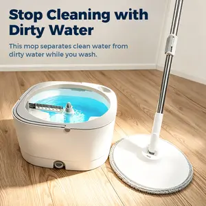 Mop Bucket Set with 360° Spin Mop and Bucket System Turbo Spin Drying 2 Microfiber Heads Adjustable Handle for Hardwood Tile Floors - Wipe tiktokshopspringglowup Cleaning