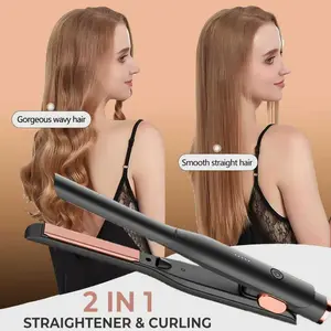 Portable Mini Hair Straightener, Straight and Curly Two-in-One Styling, Flat Clipper Hair Curler, Fluffy Permed Hair Artifact, Compact Pencil Flat Iron for Short Hair