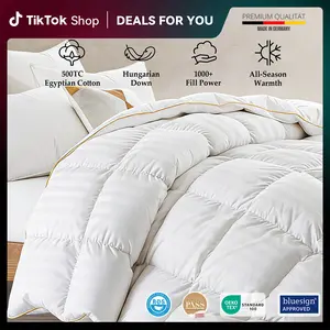 PEACE NEST 100% Egyptian Cotton 500TC All Season Goose Down Comforter Natural Hungarian Down Made in Germany Fill Year-round Warmth 1000 Fill Power Machine Washable Soft & Cozy Bedding