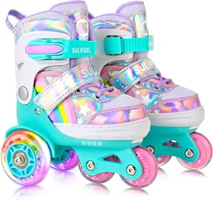 SULIFEEL Rainbow Unicorn 4 Size Adjustable Roller Skates for Girls Boys for Kids Ages 3-5 5-8 6-12 Children Skates Indoor Outdoor