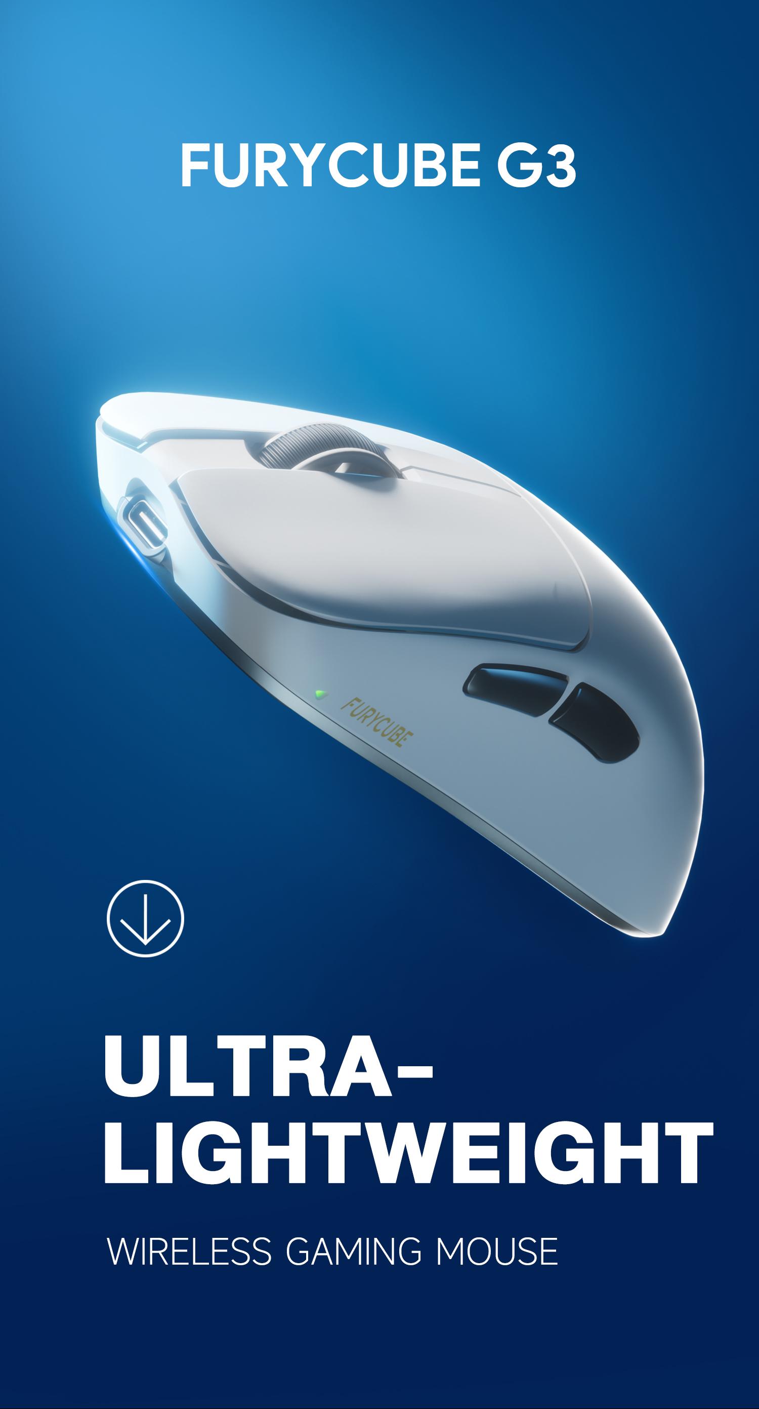 FURYCUBE G3 Lightweight Wireless Gaming Mouse 6 adjustable level DPI UP to 22000 Ergonomically Design 2.4G Bluetooth Long Battery Life Weight 49g Office Gaming Mice【Free Anti-Slip Stickers】auto clicker, gift, ps5 xbox fps games