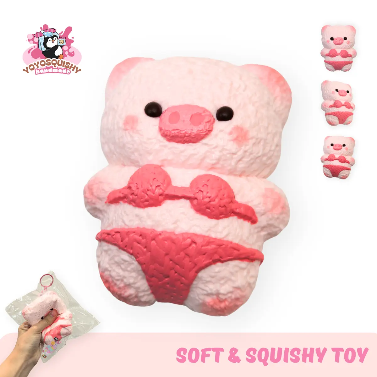 YOYOSQUISHY Bikini Piggy Taba Tactile Squishy Toy - Handmade Food-Grade Silicone Stress Relief Fidget, Slow Rising, Muddy Texture, Cute, Oddly Satisfying, Squeeze Stress Relief, Sensory Model, Tactile Squishy Play