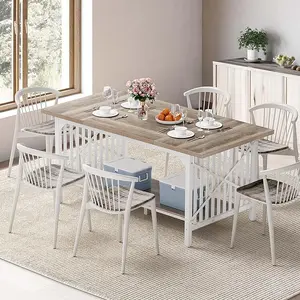 DWVO 70.8" Large Kitchen Dining Table for 6-8 People, Farmhouse Industrial Kitchen Table with Storage, Rectangle Apartment Rustic Dinning Room Dinette Tables for Eating Dinner