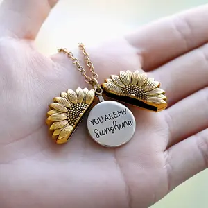 You Are My Sunshine Locket Necklace - Flower, Floral, Spring, Summer Necklace - Great Gift for Mom, Sister, Girlfriend, Wife