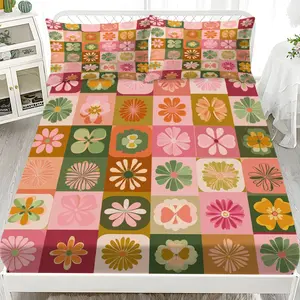 3-Piece Floral Print Bedding Set, Includes Fitted Sheet & Pillowcases, Breathable Polyester Fiber, All Seasons