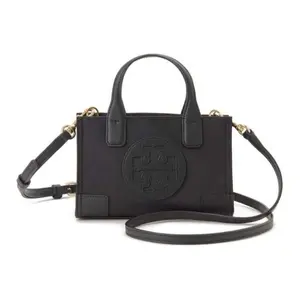 Tory Burch Ella Logo Zipper Closure Fabric Tote Bag for Women in Black